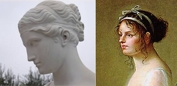 Comparaison d'une coiffure gréco-romaine et d'une coiffure néo-classique qui s'en inspire