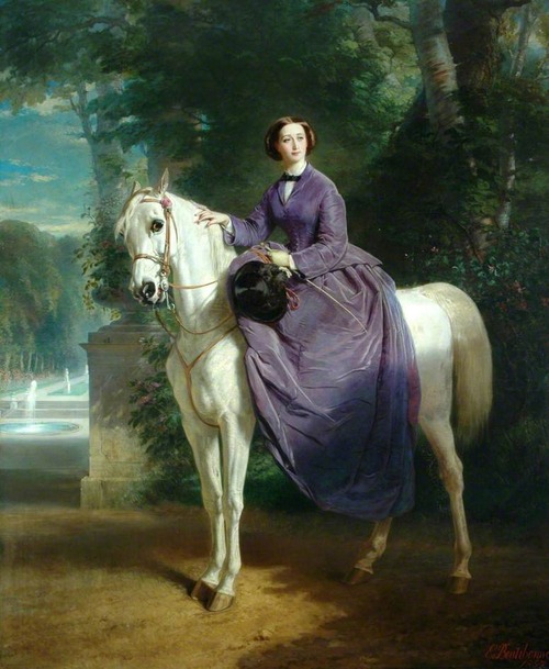 Impératrice Eugénie, par Charles Edouard Boutibonne (1857). L'impératrice monte en amazone, comme toute femme "respectable" doit le faire