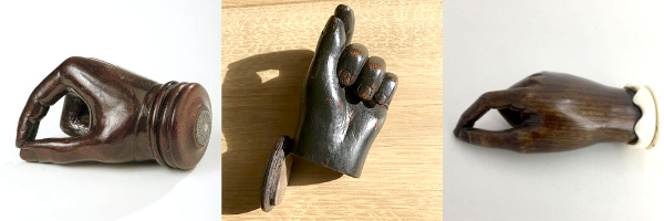 Tabatières du XIXe siècle en forme de main pinçant du tabac